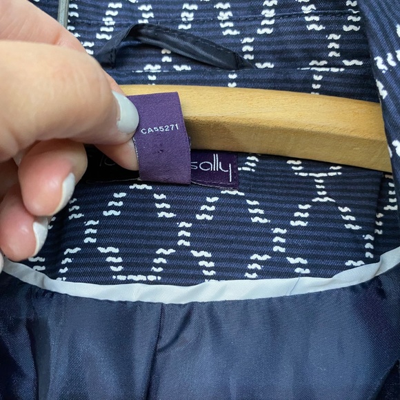 LONG TALL SALLY Size 10US Navy Blue White Trench Coat Belted Jacket UK RARE FIND - Picture 4 of 12